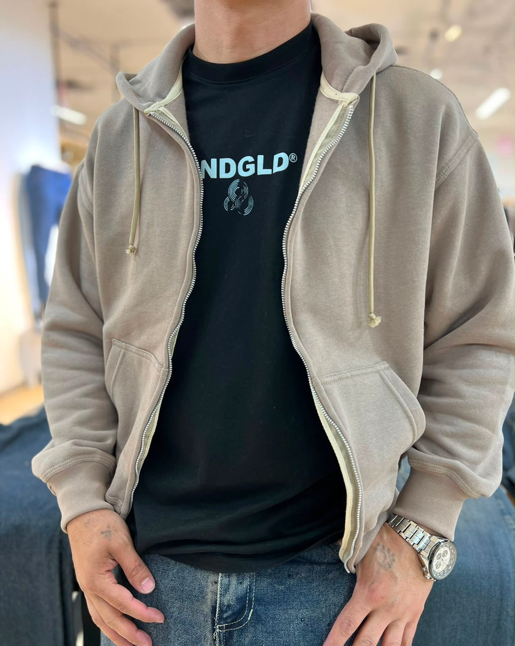 HOODIE ABIERTO CAMEL