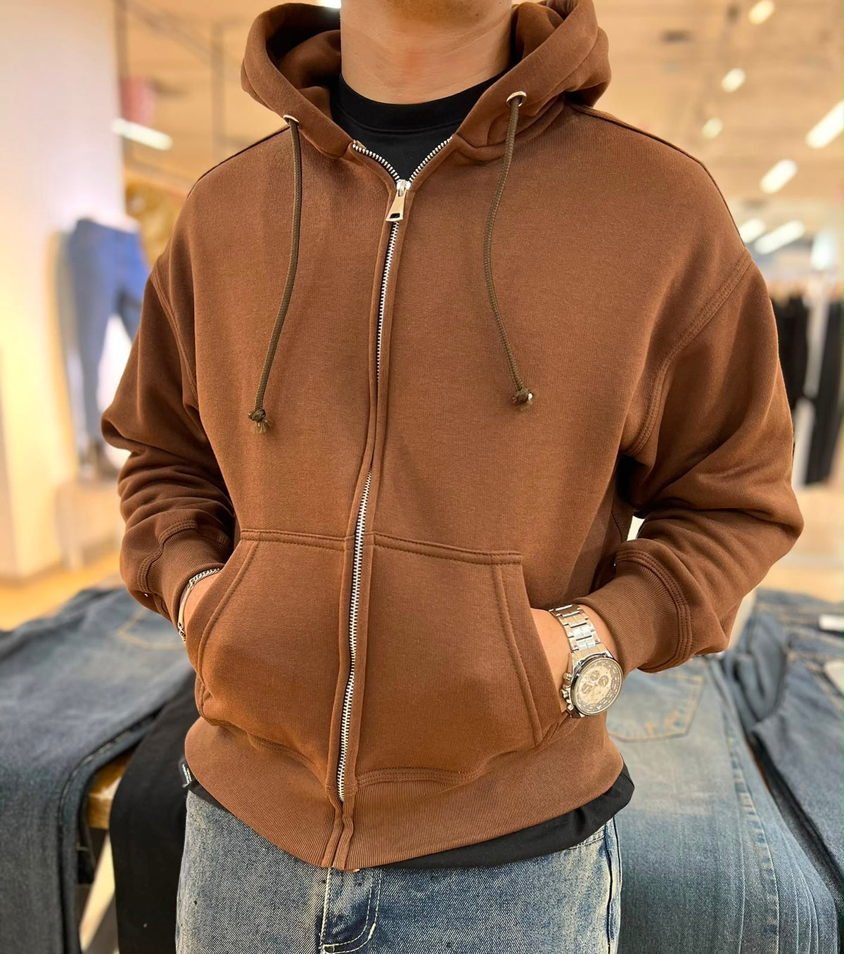 HOODIE ABIERTO CAFE